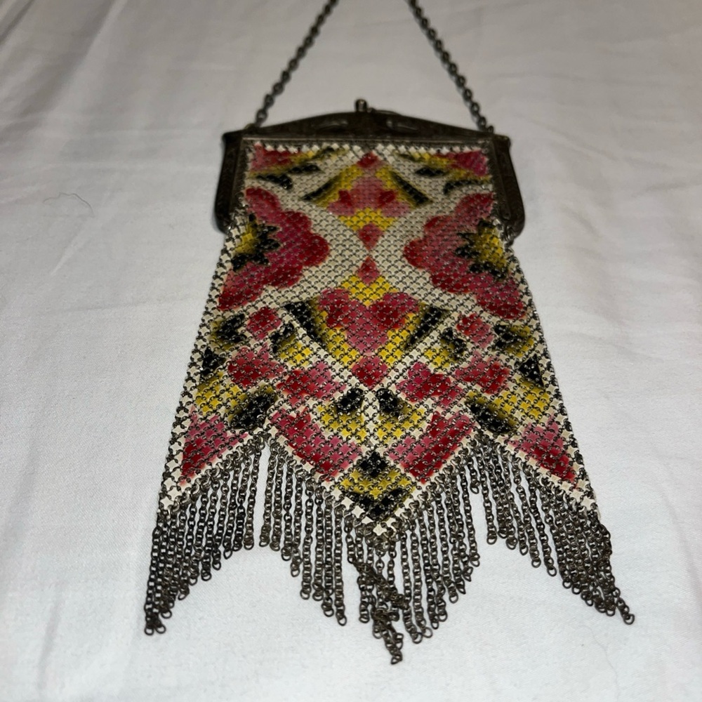Vintage Chainmail Clutch with Pink and Yellow Accents - Picture 9 of 16